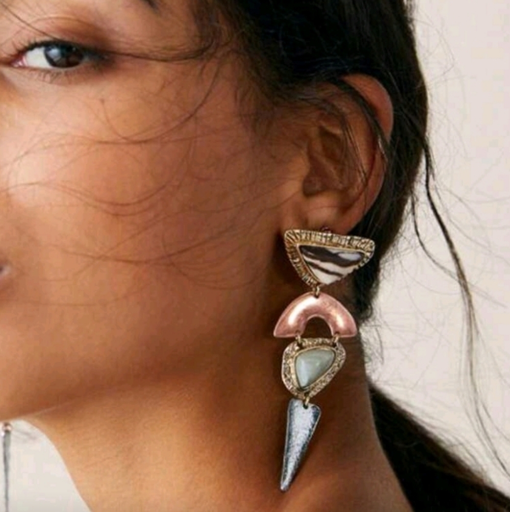 NEW! ZARA Gold & Silver Mixed Metal Pink Blush Geometric Drop Earrings